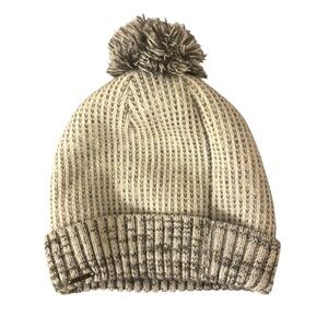 L.L. Bean White Gray Lined Pom Pom Hat
